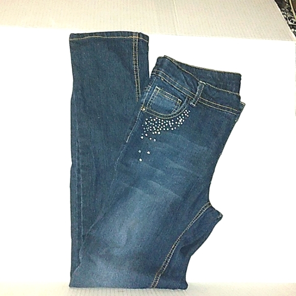 GUC Girls FADED GLORY Studded/Bedazzled Dark Wash Skinny Straight Jeans~Sz 14 1 - Picture 6 of 13